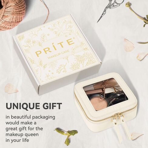 حقيبة تنظيم مستحضرات التجميل الشفافة لهدايا عيد الميلاد من برايت، حقيبة مستحضرات تجميل للسفر مقاومة للماء، حقيبة للعناية بالبشرة مع سحاب ذهبي (بيج) in Kuwait