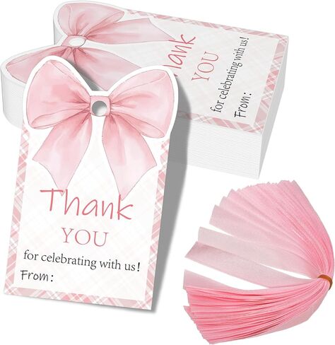 50 PCS Pink Bow شكرًا لك علامات مع شريط ، علامات القوس على علامات GOFT لـ Coquette Dame و DIRVISTION DEVORS (PINK ، 2.3 * 3.6) in Kuwait