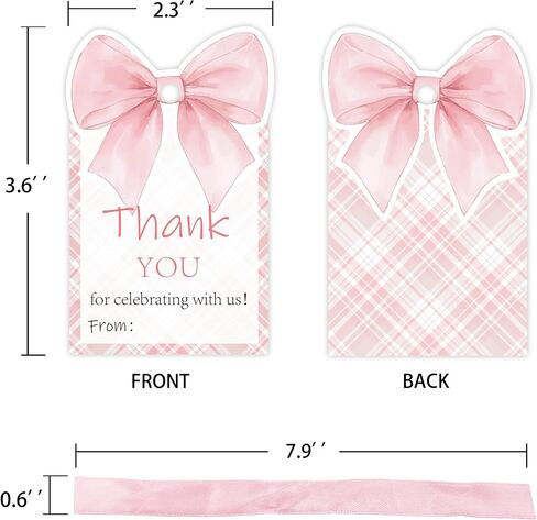 50 PCS Pink Bow شكرًا لك علامات مع شريط ، علامات القوس على علامات GOFT لـ Coquette Dame و DIRVISTION DEVORS (PINK ، 2.3 * 3.6) in Kuwait