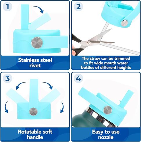 غطاء من القش لزجاجة مياه ذات فم واسع 12oz 32oz 40oz 64oz 128oz، متوافق مع زجاجة Hydroflask، غطاء بديل من القش مع فوهة كبيرة، غطاء مع القش وفرشاة بمقبض مرن in Kuwait