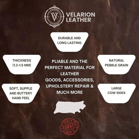 Velarion Leather Cowhide Leather Skins (Cognac, 20 Square Feet (Full Side)) (Dark Brown) in Saudi Arabia