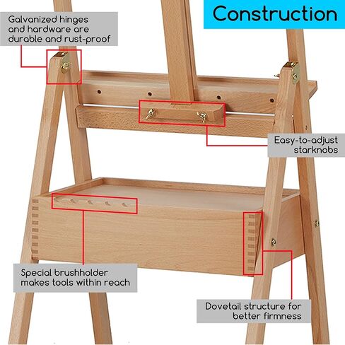 Meeden Studio H -Frame Easel مع درج تخزين إمدادات الفن - قابلة للتعديل (60 "~ 75") Wood Easel Stand للفنانين والبالغين والطلاب ، يحمل فن قماش يصل إلى 35 " - Deep Walnut in Kuwait
