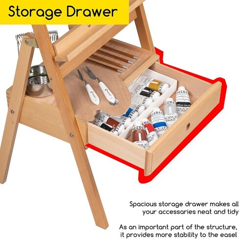 Meeden Studio H -Frame Easel مع درج تخزين إمدادات الفن - قابلة للتعديل (60 "~ 75") Wood Easel Stand للفنانين والبالغين والطلاب ، يحمل فن قماش يصل إلى 35 " - Deep Walnut in Kuwait