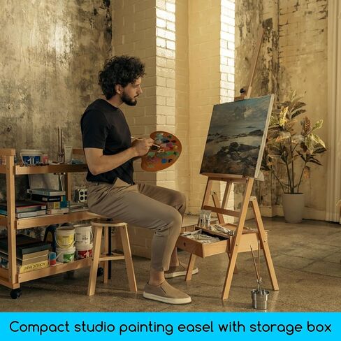 Meeden Studio H -Frame Easel مع درج تخزين إمدادات الفن - قابلة للتعديل (60 "~ 75") Wood Easel Stand للفنانين والبالغين والطلاب ، يحمل فن قماش يصل إلى 35 " - Deep Walnut in Kuwait
