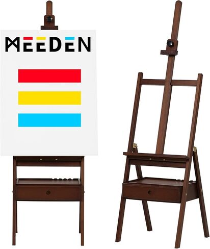 Meeden Studio H -Frame Easel مع درج تخزين إمدادات الفن - قابلة للتعديل (60 "~ 75") Wood Easel Stand للفنانين والبالغين والطلاب ، يحمل فن قماش يصل إلى 35 " - Deep Walnut in Kuwait