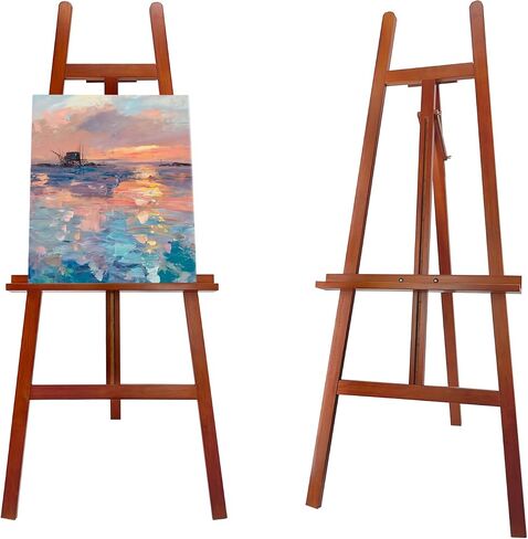 A-Frame Wooden Painting Display Walnut Easel ، خشب الصنوبر القابل للتعديل الذي يقف القماش الحامل الذي يصل إلى 60 '' ، الخشب الصلب للعرض أو علامة الزفاف أو اللوحة in Kuwait