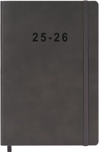 2025-2026 Planner - مخطط أسبوعي وشهري ، يوليو 2025 - يونيو 2026 ، أيام العطل ، صفحات الاتصالات والملاحظات ، الغطاء الجلدي النباتي ، الإغلاق المرن ، 5.5 "× 8.25" ، رمادي in Kuwait