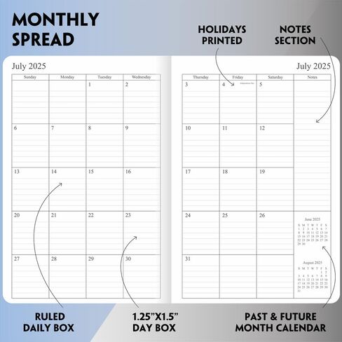 2025-2026 Planner - مخطط أسبوعي وشهري ، يوليو 2025 - يونيو 2026 ، أيام العطل ، صفحات الاتصالات والملاحظات ، الغطاء الجلدي النباتي ، الإغلاق المرن ، 5.5 "× 8.25" ، رمادي in Kuwait