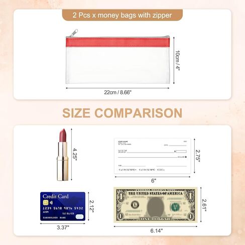 Patikil 8.7x3.9 بوصة أكياس المال مع سستة ، 2 أجهزة كمبيوتر واضحة PVC Cash Deposit Bank Pouch Pouch Acket in Kuwait