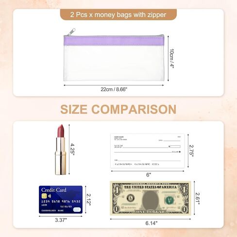Patikil 8.7x3.9 بوصة أكياس المال مع سستة ، 2 أجهزة كمبيوتر واضحة PVC Cash Deposit Bank Pouch Pouch Acket in Kuwait