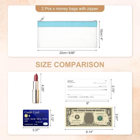Patikil 8.7x3.9 بوصة أكياس المال مع سستة ، 2 أجهزة كمبيوتر واضحة PVC Cash Deposit Bank Pouch Pouch Acket in Kuwait
