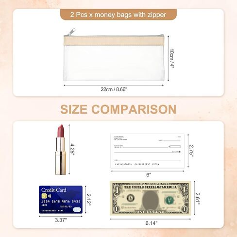 Patikil 8.7x3.9 بوصة أكياس المال مع سستة ، 2 أجهزة كمبيوتر واضحة PVC Cash Deposit Bank Pouch Pouch Acket in Kuwait