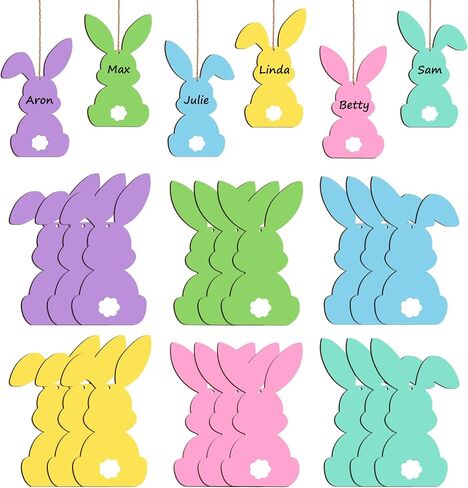 18PCS عيد الفصح اسم سلة العلامات-الفارغ الخشبية عيد الفصح الأرنب العلامة الفارها الخشبية علامة فارغة علامة معلقة لاستلوازات زجاجة عيد الفصح (الأرنب) in Kuwait