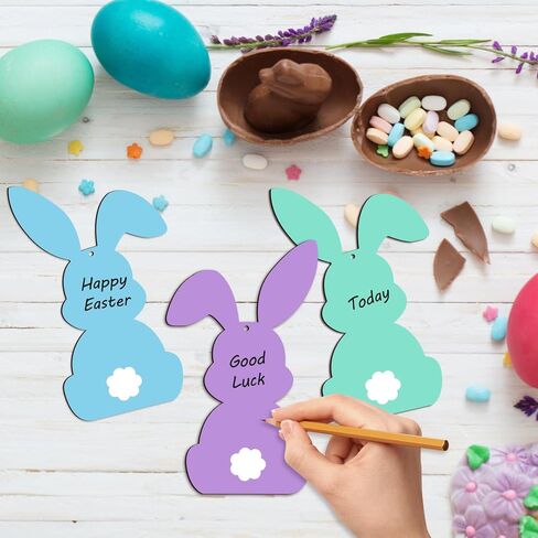 18PCS عيد الفصح اسم سلة العلامات-الفارغ الخشبية عيد الفصح الأرنب العلامة الفارها الخشبية علامة فارغة علامة معلقة لاستلوازات زجاجة عيد الفصح (الأرنب) in Kuwait