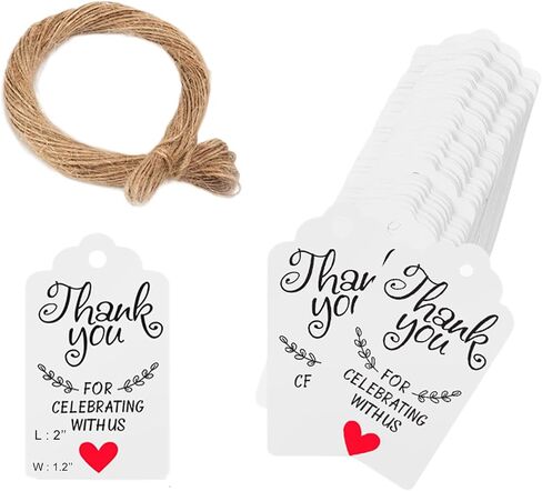 100PCS Thank You Tags, Kraft Paper Gift Tags with Strings Kraft Paper Tags Hanging Label for Wedding Bridal Party Baby Shower Invitation Christmas 1.2'' x 2'' in Kuwait