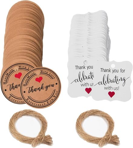 100PCS Thank You Tags, Kraft Paper Gift Tags with Strings Kraft Paper Tags Hanging Label for Wedding Bridal Party Baby Shower Invitation Christmas 1.2'' x 2'' in Kuwait