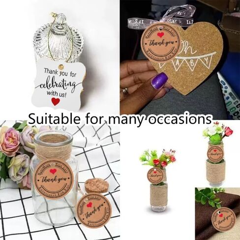 100PCS Thank You Tags, Kraft Paper Gift Tags with Strings Kraft Paper Tags Hanging Label for Wedding Bridal Party Baby Shower Invitation Christmas 1.2'' x 2'' in Kuwait