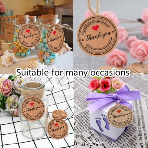100PCS Thank You Tags, Kraft Paper Gift Tags with Strings Kraft Paper Tags Hanging Label for Wedding Bridal Party Baby Shower Invitation Christmas 1.2'' x 2'' in Kuwait