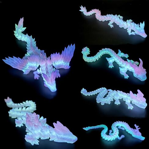 6PCS 3D Printed Dragon Glow in The Dark - Rainbow Luminous Dragons, 3D Dragon Toys for Home Decor, Desktop Pet, Best Gifts for Kids & Adults, Fantasy Collectibles in Kuwait