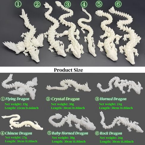 6PCS 3D Printed Dragon Glow in The Dark - Rainbow Luminous Dragons, 3D Dragon Toys for Home Decor, Desktop Pet, Best Gifts for Kids & Adults, Fantasy Collectibles in Kuwait