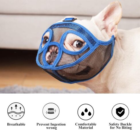 Short Snout Dog Muzzle Bulldog Muzzle, Stop Dog for Biting Barking Chewing, Adjustable(M, Blue) in Saudi Arabia