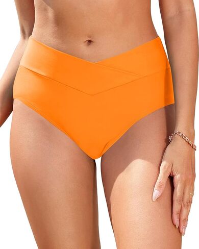 Women V Cut Full Coverage Bikini Bottom - High Waist Swim Bathing Suit Bottoms Cross V Front Swimsuit in Saudi Arabia