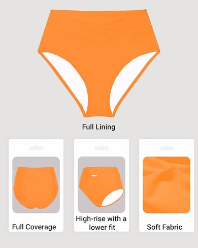 Women V Cut Full Coverage Bikini Bottom - High Waist Swim Bathing Suit Bottoms Cross V Front Swimsuit in Saudi Arabia