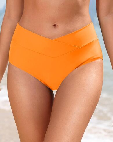 Women V Cut Full Coverage Bikini Bottom - High Waist Swim Bathing Suit Bottoms Cross V Front Swimsuit in Saudi Arabia