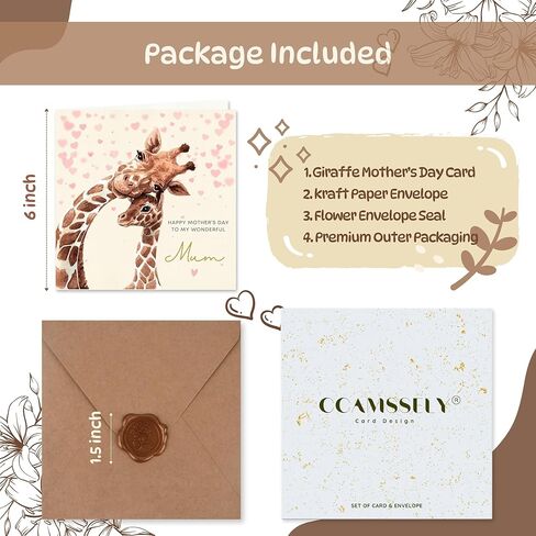 Mothers Day Card for Mom - Happy Mother's Day Card from Daughter Son - Cute Giraffe Greeting Card for Mommy - 6 * 6 inch (giraffe 2) in Saudi Arabia