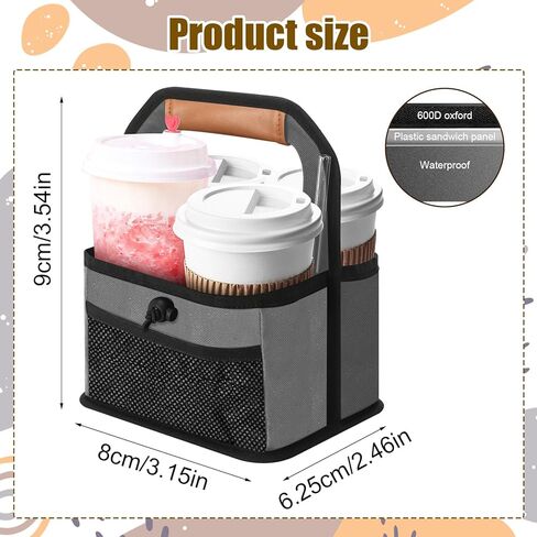 حامل المشروبات، حامل أكواب القهوة القابل لإعادة الاستخدام مع مقبض، 4 أكواب قابلة للطي مع جيوب منظمة لتأمين المشروبات الساخنة والباردة، مثالية لتوصيل الطعام وإخراجه in Kuwait