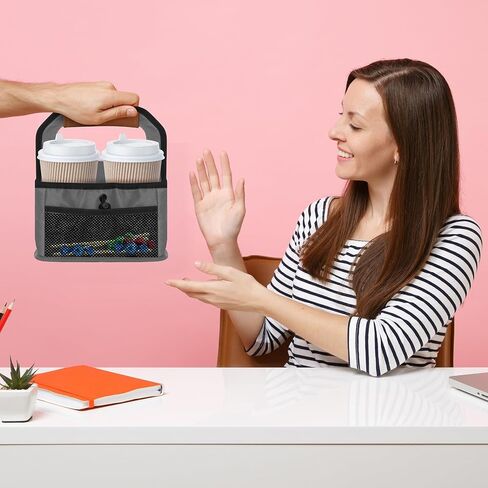 حامل المشروبات، حامل أكواب القهوة القابل لإعادة الاستخدام مع مقبض، 4 أكواب قابلة للطي مع جيوب منظمة لتأمين المشروبات الساخنة والباردة، مثالية لتوصيل الطعام وإخراجه in Kuwait