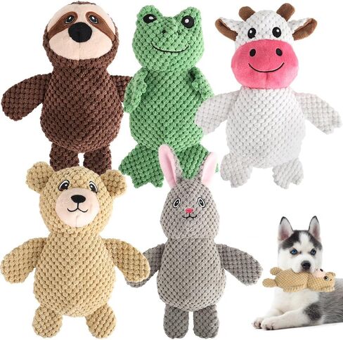 5-Pack Squeaky Dog Toys – Durable Animal-Shaped Plush Chew Toys for Dogs, Handmade Interactive Puppy Toys with Squeaker, Perfect for Reducing Destructive Behavior in Kuwait