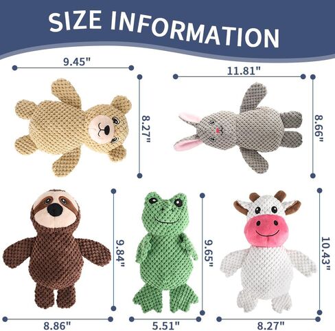 5-Pack Squeaky Dog Toys – Durable Animal-Shaped Plush Chew Toys for Dogs, Handmade Interactive Puppy Toys with Squeaker, Perfect for Reducing Destructive Behavior in Kuwait