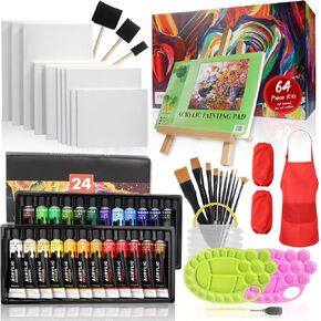 Colorful Acrylic Painting Art Kit - Includes Acrylic Paints, Painting Paper, Canvas, 10-Well Palette and Paint Brushes - Perfect Choice for Children's Art Tools to Spark Creativity and Learn Painting