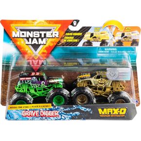 Monster Jam ، Digger Digger الرسمي مقابل Max D شاحنات وحش يموت اللون ، 1:64
