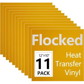RENLITONG Yellow Flocked HTV Vinyl Flock Heat Transfer Vinyl Bundle: 12"x10" Iron on Vinyl for T-Shirt DIY Iron on Fabrics (Yellow 11 Sheets)