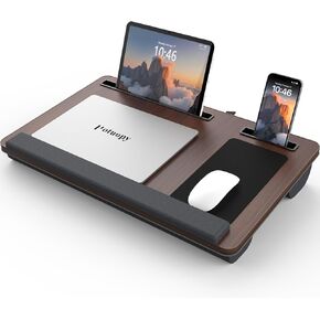 LAP Desk - تصل إلى 17 بوصة مع راحة معصم ، مقبض محمول ، وسادة الماوس الثابتة ، لوحات الكمبيوتر اللوحي والهاتف ، حامل كمبيوتر محمول للسرير مع وسادة (أسود)