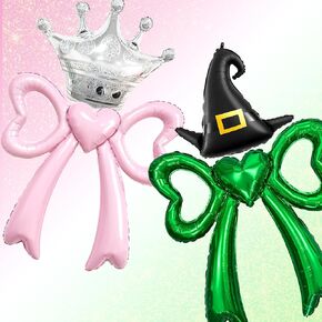 Lidmada 4 Pack Witch Party Decorations Party Party Party Party و Pink and Green Bow Crown Wizard Wizard Phoil Balloons for Witch Birthday Party Supplies- 30 Ins