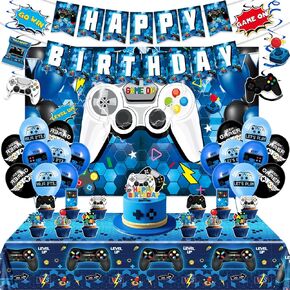 Video Game On Theme Party Decorations Set, Happy Birthday Banner, Backdrop, Balloons, Tablecloth, Hanging Swirls, Cake Toppers, Boy Game Birthday Party supplies