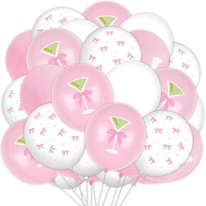 60pcs Martini Party Balloon Glasses Martini Bow Printed Pink White A Tini Tini Bit Oven Latex Balloon for Bachelorette Birthday Party Decor