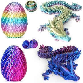 3D Printed Dragon Easter Egg,8.5 in. Articulated Crystal Dragon Fidget Toy,Perfect Basket Essentials Stuffers,Prefilled Easter Egg Filled with Toy for Kid Boy (2 Sets)