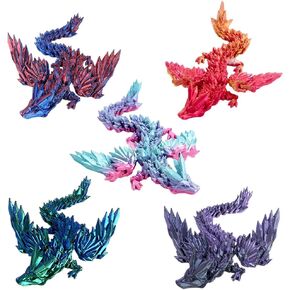 5pc 3D Printed Dragon with Wings Fidget Toy, Articulated Dragon, Crystal Dragon Toy, Full Articulated Dragon Crystal Dragon,Home Office Decor Executive Desk Toys