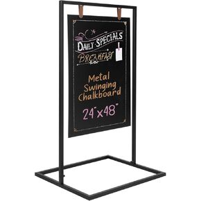 Ilyapa Metal Double Sided Swinging Chalkboard Sign - 24x42 inch Magnetic Sidewalk Sign - A Frame Chalkboard Alternative Menu Board for Restaurant, Freestanding Sandwich Boards