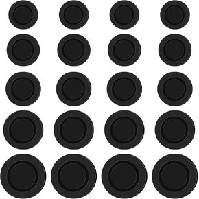 Sibba 20 PCS Piggy Bank Stopper استبدال Piggy Bank Plug Scare Cover Multi Guird Round Round Bank Lid التغليف إكسسوارات ثقب قابس بلاستيكي للعملة المعدنية (5 أحجام ، أسود)