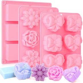 قوالب SJ SOAP 2 عبوات ، أو بيضاوي ومستطيل ثلاثي الأبعاد قوالب الصابون السيليكون لصناعة الصابون ، 6 قوالب تجويف للصابون محلي الصنع ، الهلام ، الوردي