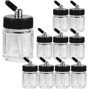 OPHIR 10x Glass Siphon Feed Airbrush Bottles, 22CC Single Action Paint Bottles, Storage Model Paints Airbrush Accessories with Rubber Caps Adaptor Lids for Air Brush Gun