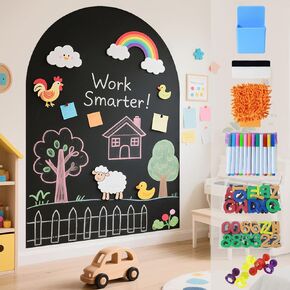 Magnetic Wall Decal for Kids Black Magnetic Chalkboard for Wall 40x32 Inch Self Adhesive Magnet Wallpaper Sticker with Letters and 12 Color Liquid Chalk for School Playroom Home