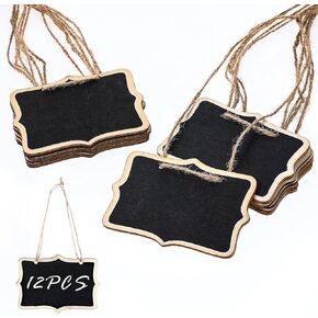 12 Pcs Mini Chalkboard Tags with String Reusable Mini Hanging Wooden Chalkboard Double-Sided Price Blackboard Message Board Signs for Weddings Place Cards Birthday Parties Table Numbers Plants