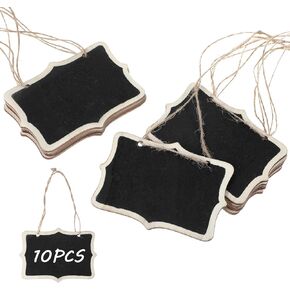 10 Pack Mini Chalkboard Signs for Food, Hanging Chalk Board Sign with String Small Wooden Tags for Buffet Sign Blackboard Personalized Name Tags Cafe Bar