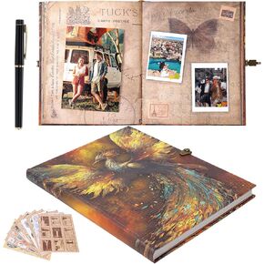 My Adventure Book 124 Pages 9.4 * 8.3 inch scrapbook photo ألبوم صور ، طراز ريترو ، غلاف الحروف المذكرات ، كتاب "مجلة" ، كتاب الخردة للأزواج ، دفتر الذاكرة لحفل الزفاف الذكرى (Phoenix）